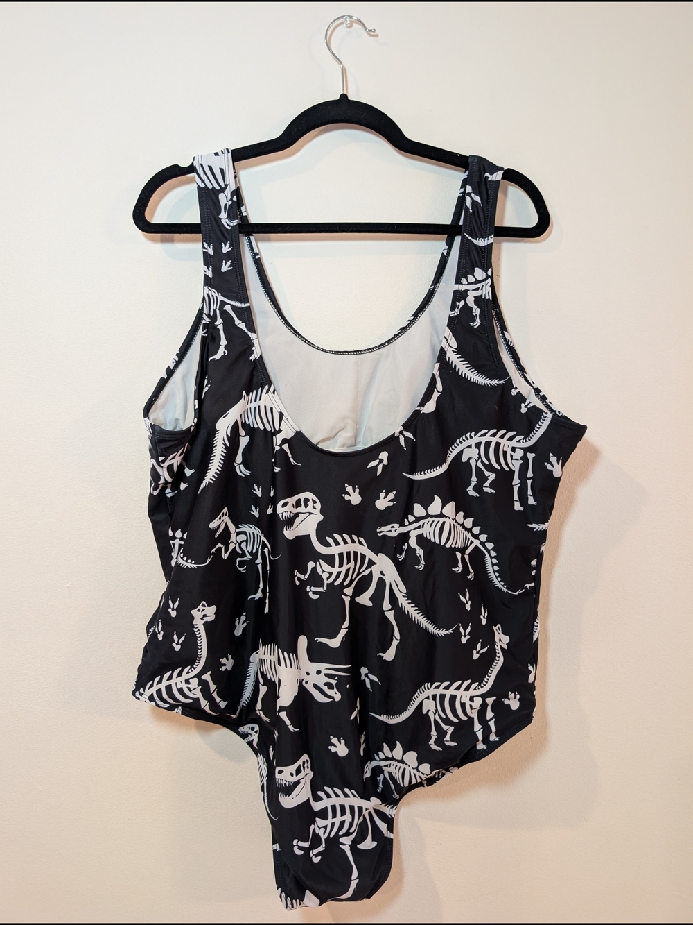 Black Dinosaur Skeleton One-Piece Swimsuit for Women - Picture 2 of 3